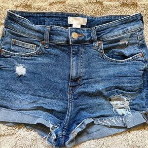 H and M Blue Distressed Denim Shorts